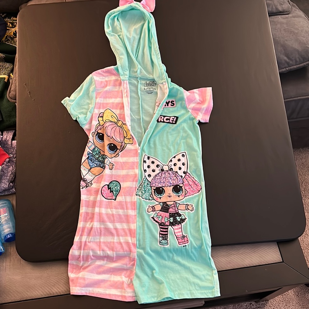 Girls size 1012 lol surprise front zip single pajamas with hood
